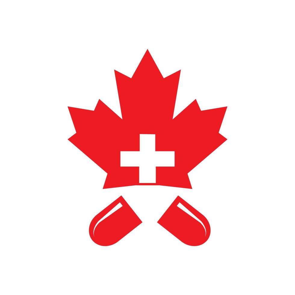 medical health hospital cross with maple Canada  logo icon vector illustration design