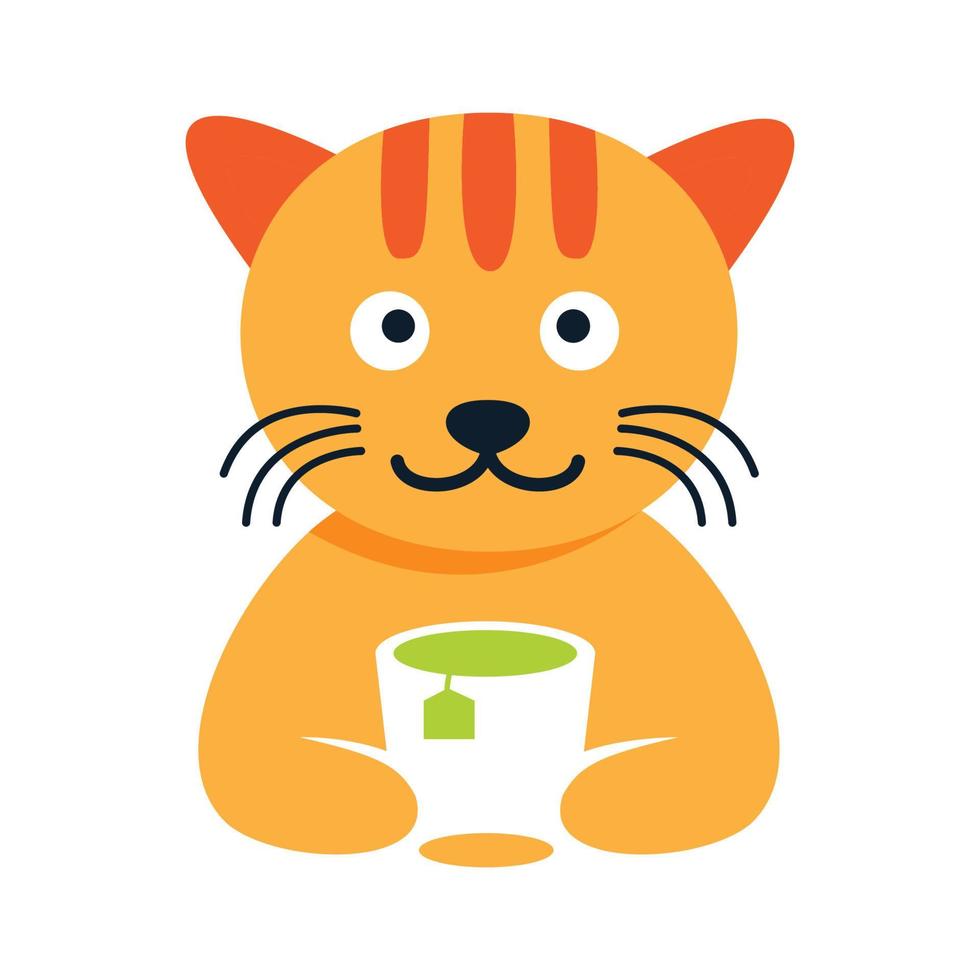 gato o gatito o gatito con vaso de té ilustración de vector de icono de logotipo de dibujos animados lindo