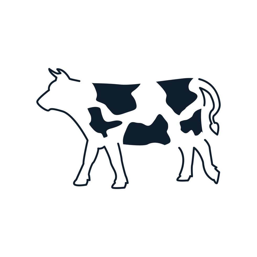 vaca animal o vacas lecheras línea arte contorno silueta logotipo vector ilustración diseño