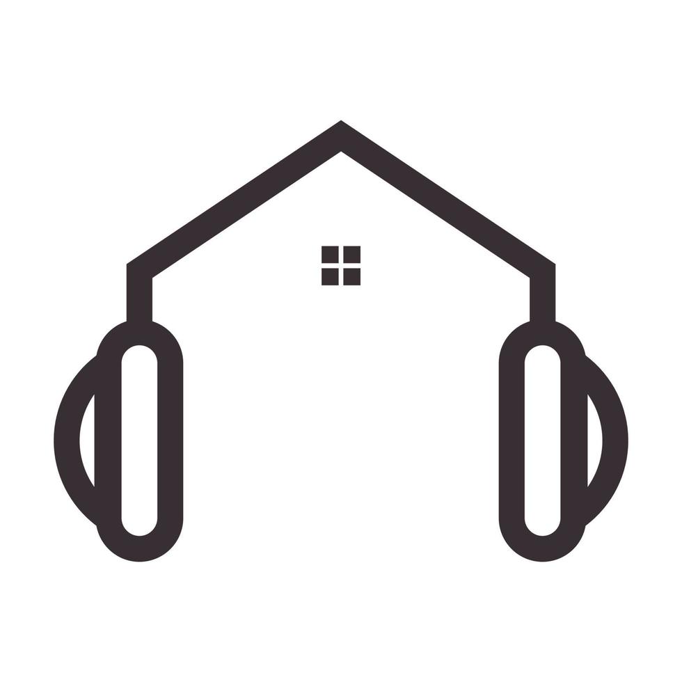 hipster línea casa con auriculares logo vector símbolo icono diseño ilustración