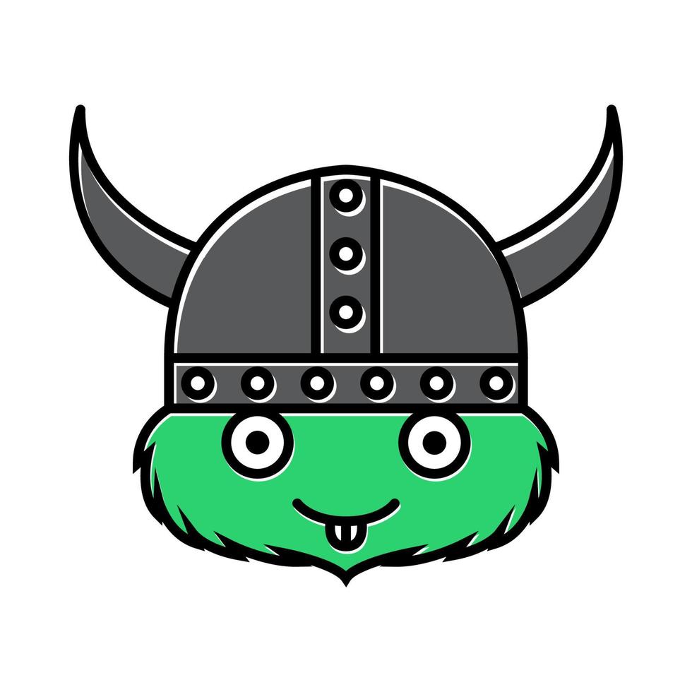 lindo monstruo de dibujos animados cabeza feliz con casco vikingo logo vector icono ilustración diseño