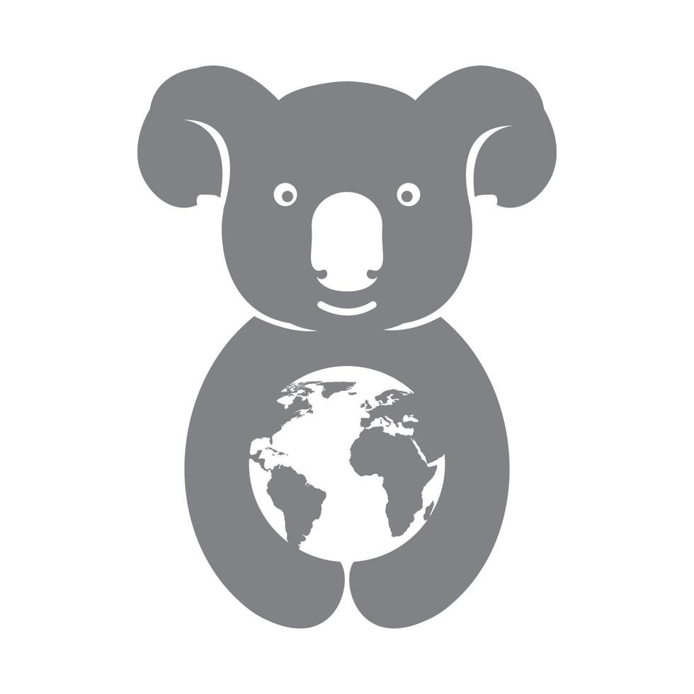 cute animal koala with earth logo symbol icon vector graphic design illustration