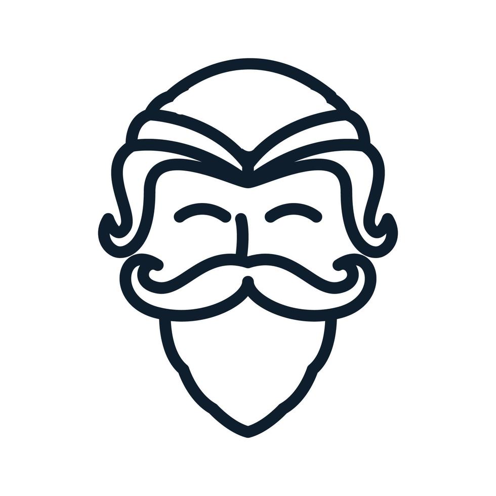 old man beard mustache line smile logo vector icon illustration design
