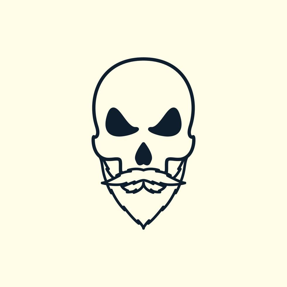 head skull line with beard and mustache  logo vector icon design illustration