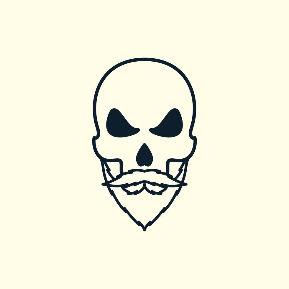 head skull line with beard and mustache  logo vector icon design illustration