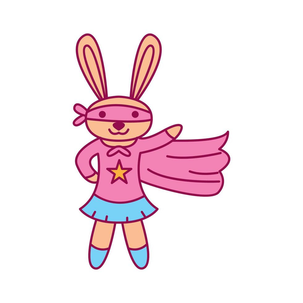 conejo o conejito o mascota como superhéroe lindo dibujo animado logo vector ilustración