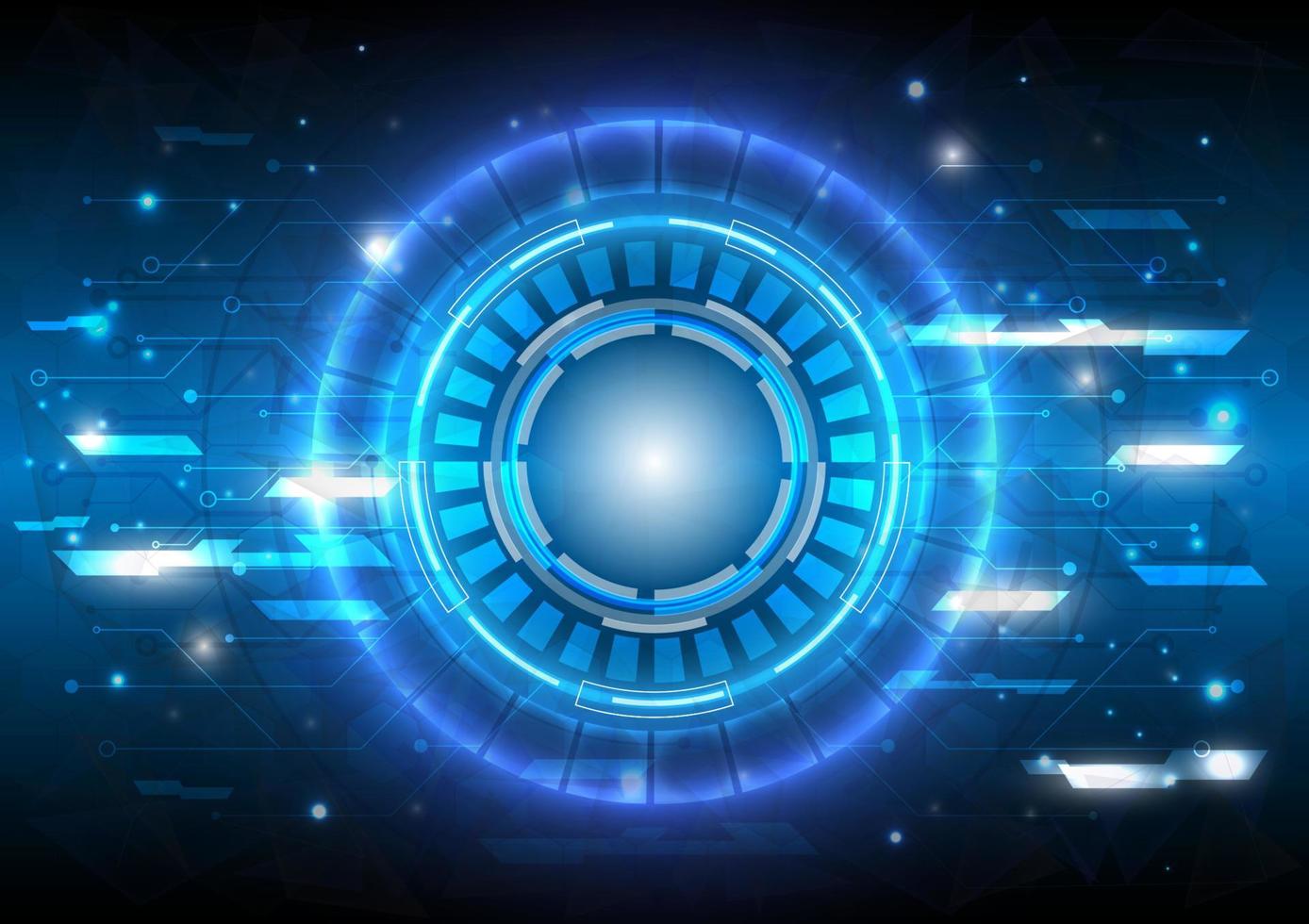 Futuristic Sci-Fi glowing HUD circle element. Abstract hi-tech background. Hologram particle of head-up display interface. Virtual reality technology of computer engineer. 3D effect neon light vector