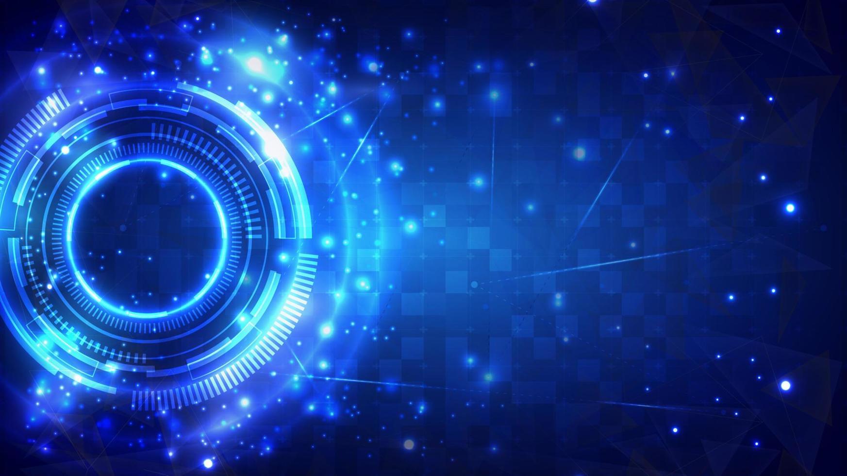 Futuristic Sci-Fi glowing HUD circle element. Abstract hi-tech background. Hologram particle of head-up display interface. Virtual reality technology of computer engineer vector