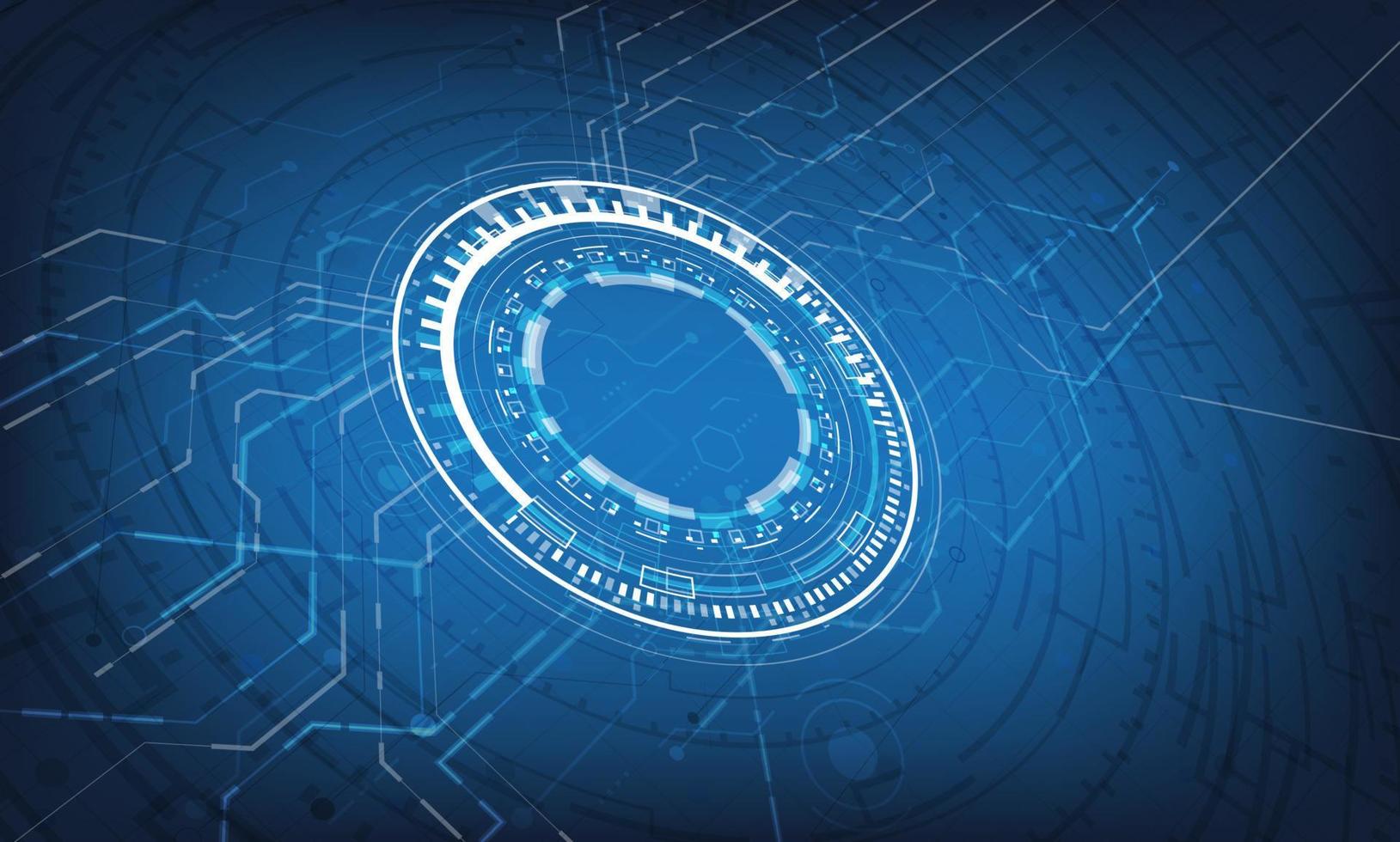 Futuristic Sci-Fi glowing HUD element, data engineer and circuit board. Abstract hi-tech particle background. Perspective hologram and head-up display interface. Virtual reality technology connection vector