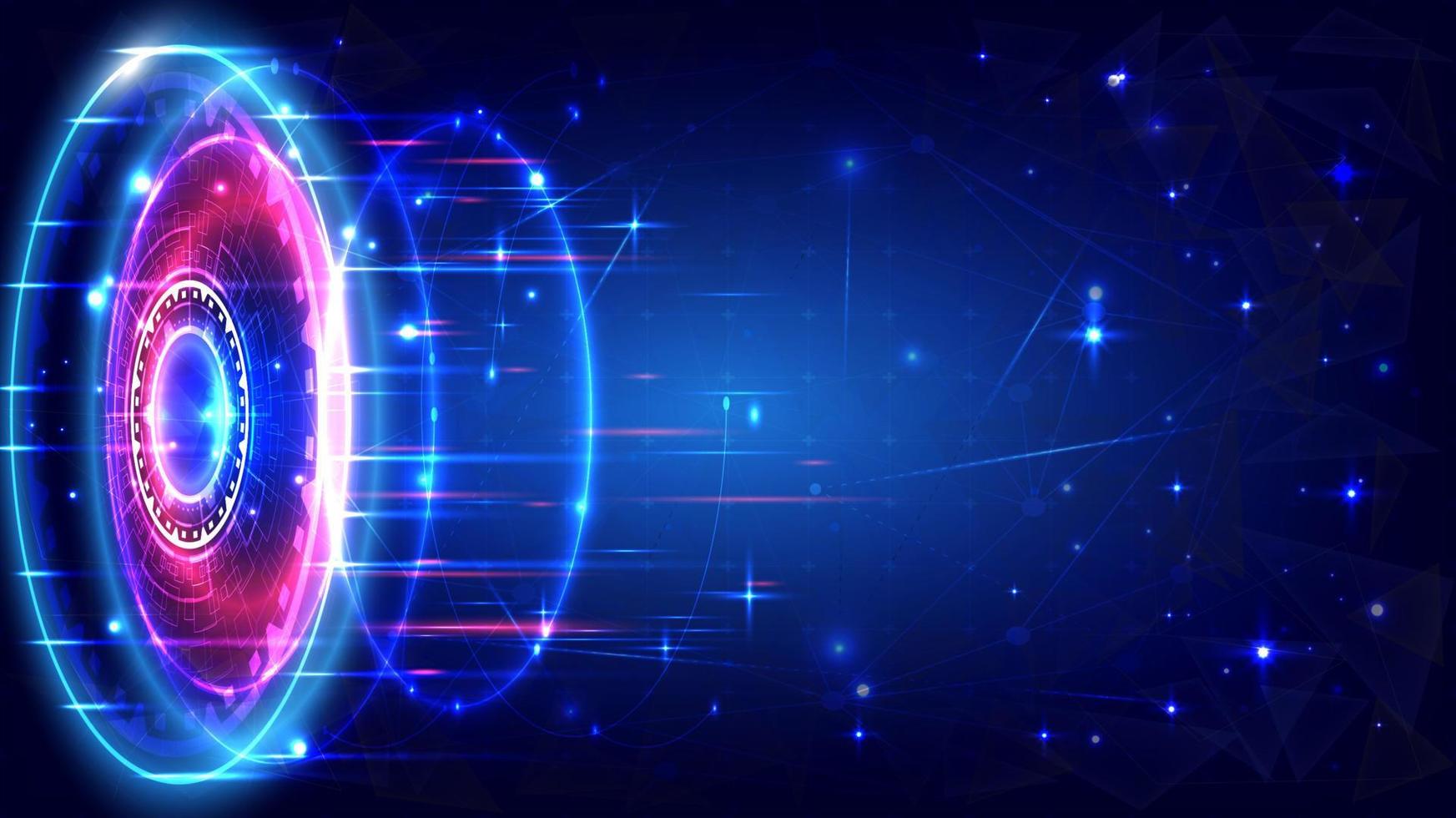 Futuristic Sci-Fi glowing HUD circle element. Abstract hi-tech background. Hologram particle of head-up display interface. Virtual reality technology innovation of engineer vector