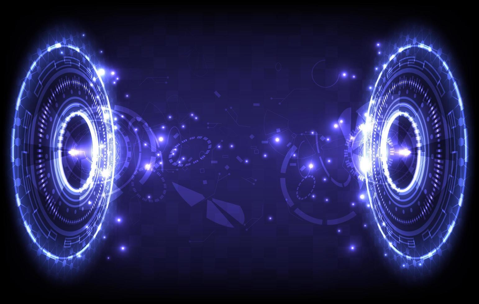 Futuristic Sci-Fi glowing HUD frame. Data engineer. Abstract hologram hi-tech background. Virtual reality holographic of projector. Digital particle of high computer vector