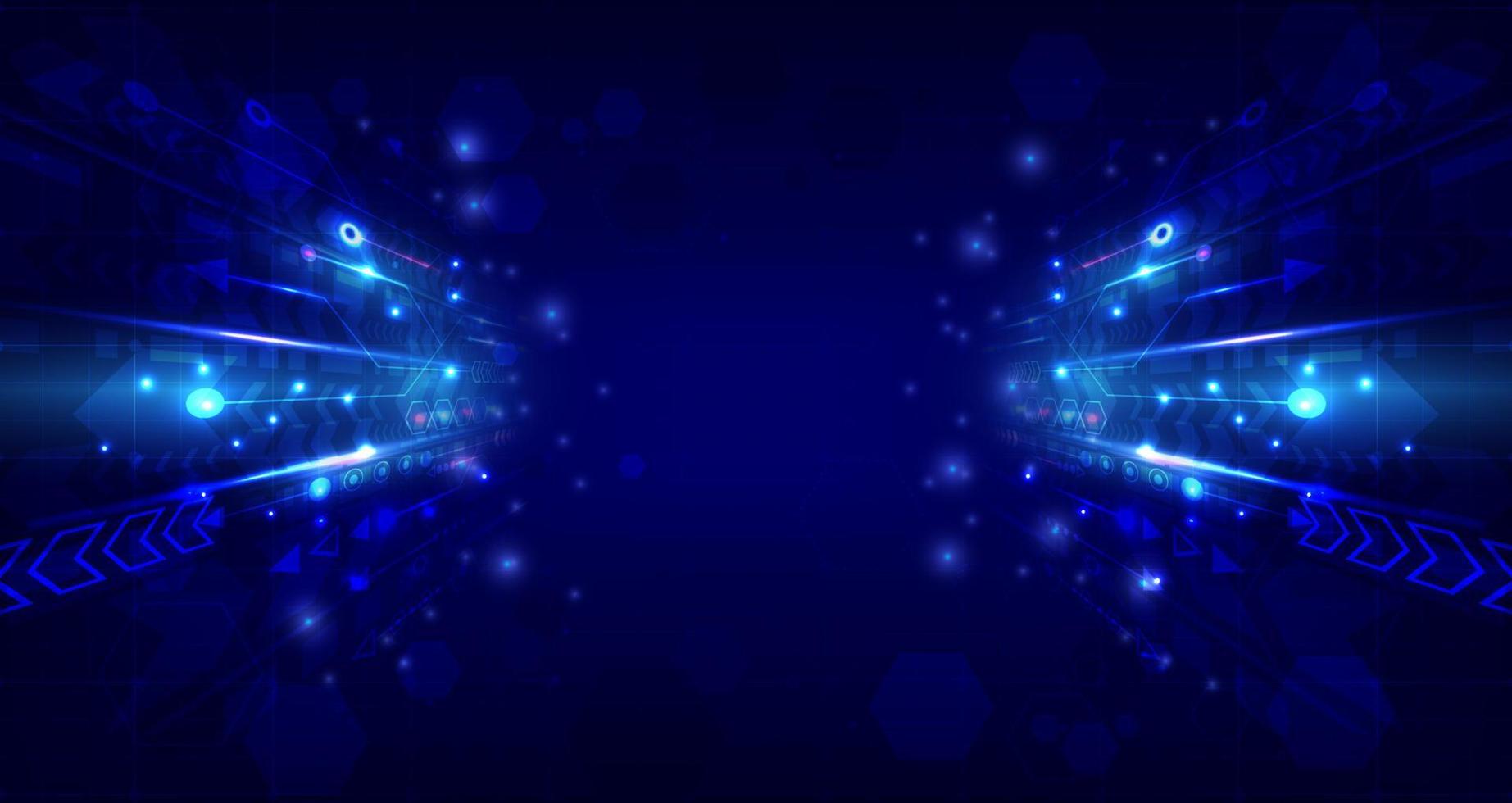 flecha de velocidad brillante de perspectiva. fondo abstracto futurista de alta tecnología. Internet motivación y conexión para comunicar la innovación. página de destino y espacio. líneas de circuito de computadora de datos vector