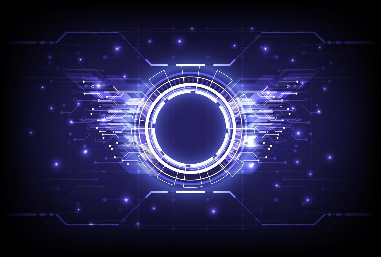 Futuristic Sci-Fi glowing HUD circle element. Abstract hi-tech background. Hologram particle of head-up display interface. Virtual reality technology of computer cyber, machine, engineer and retro vector