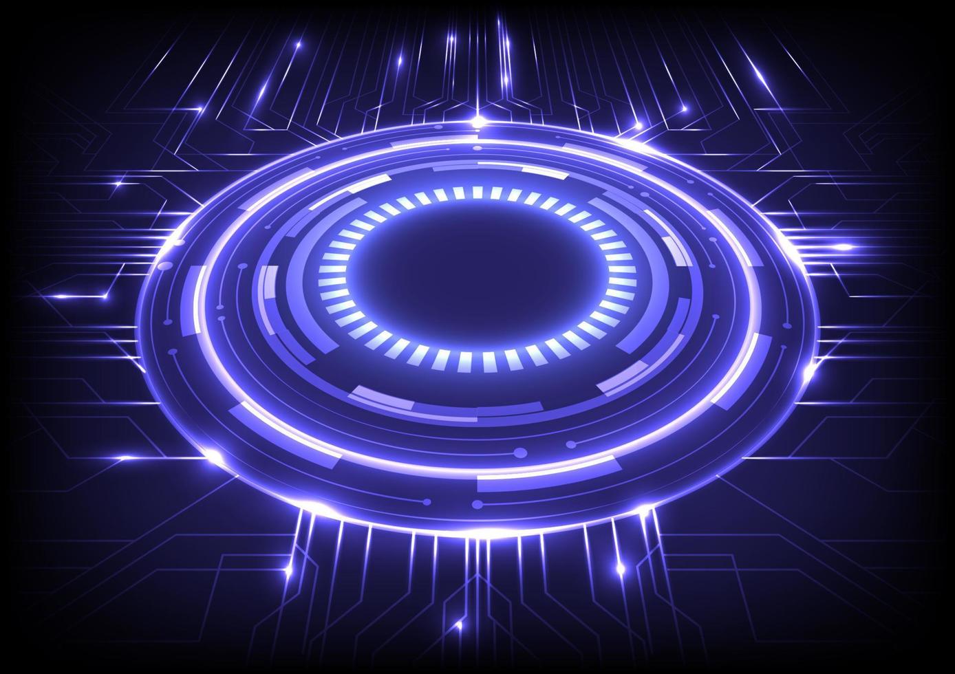 Futuristic Sci-Fi glowing HUD circle. Data engineering. Abstract hologram hi-tech background. Virtual reality holographic and circuit board. Digital particle of high computer vector