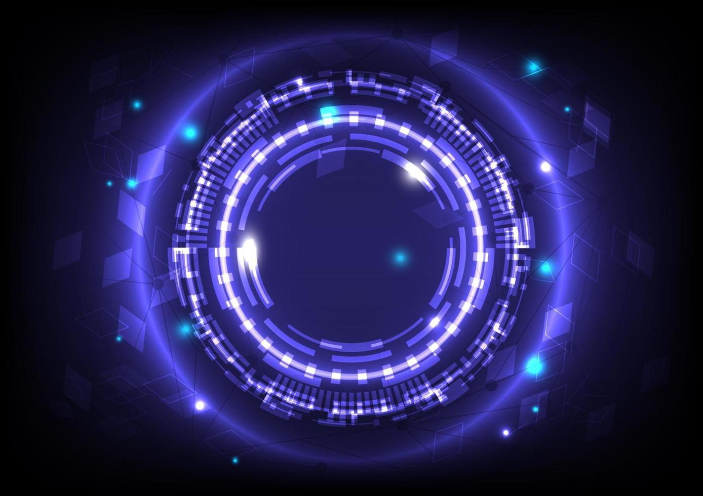 Futuristic Sci-Fi glowing HUD element and particle engineering. Abstract hi-tech particle background. Computer 3d of circular data. Virtual reality technology connection vector