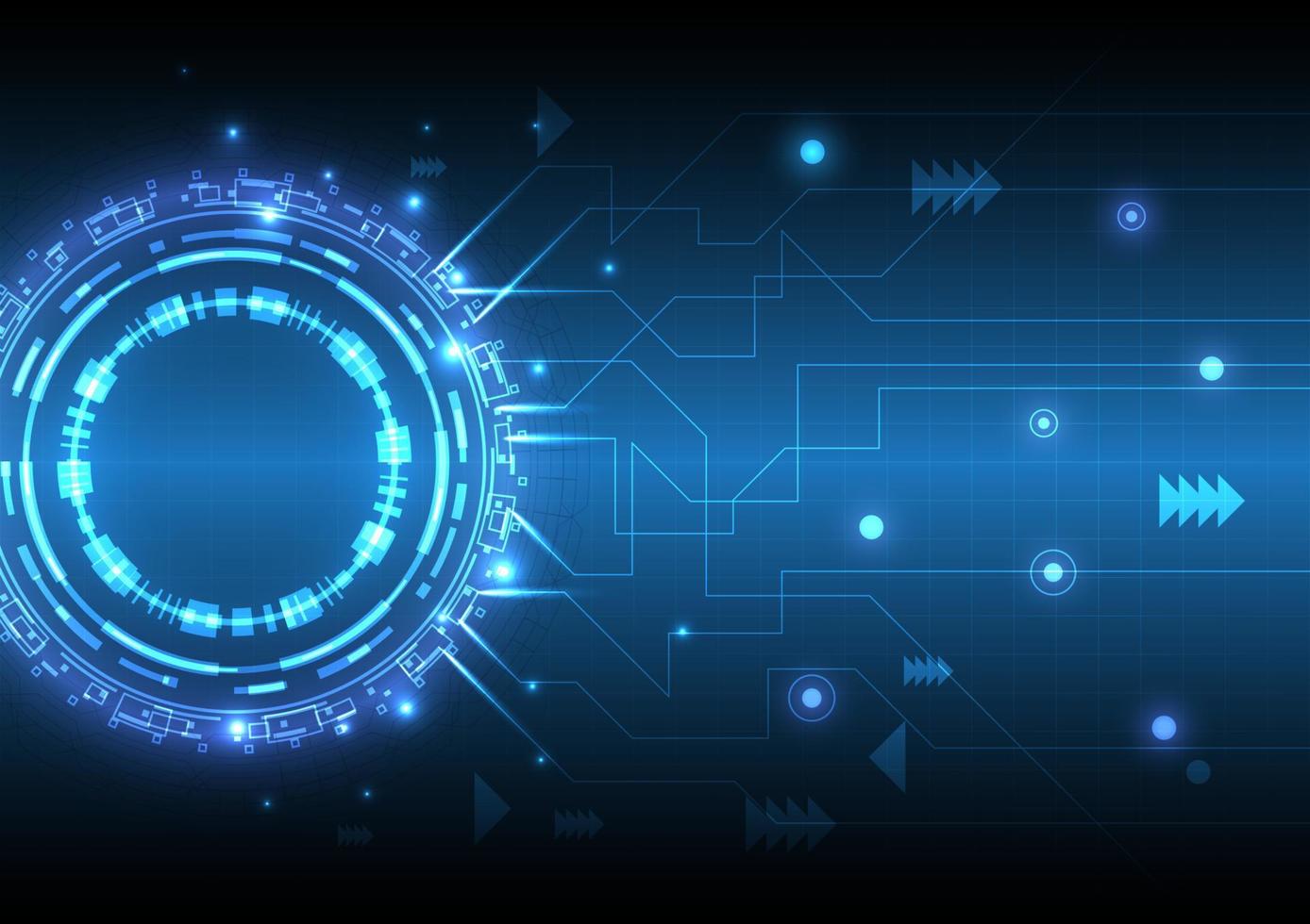 Futuristic Sci-Fi glowing HUD element, data engineer and circuit board. Abstract hi-tech particle background. Hologram and head-up display interface. Virtual reality technology of connection vector