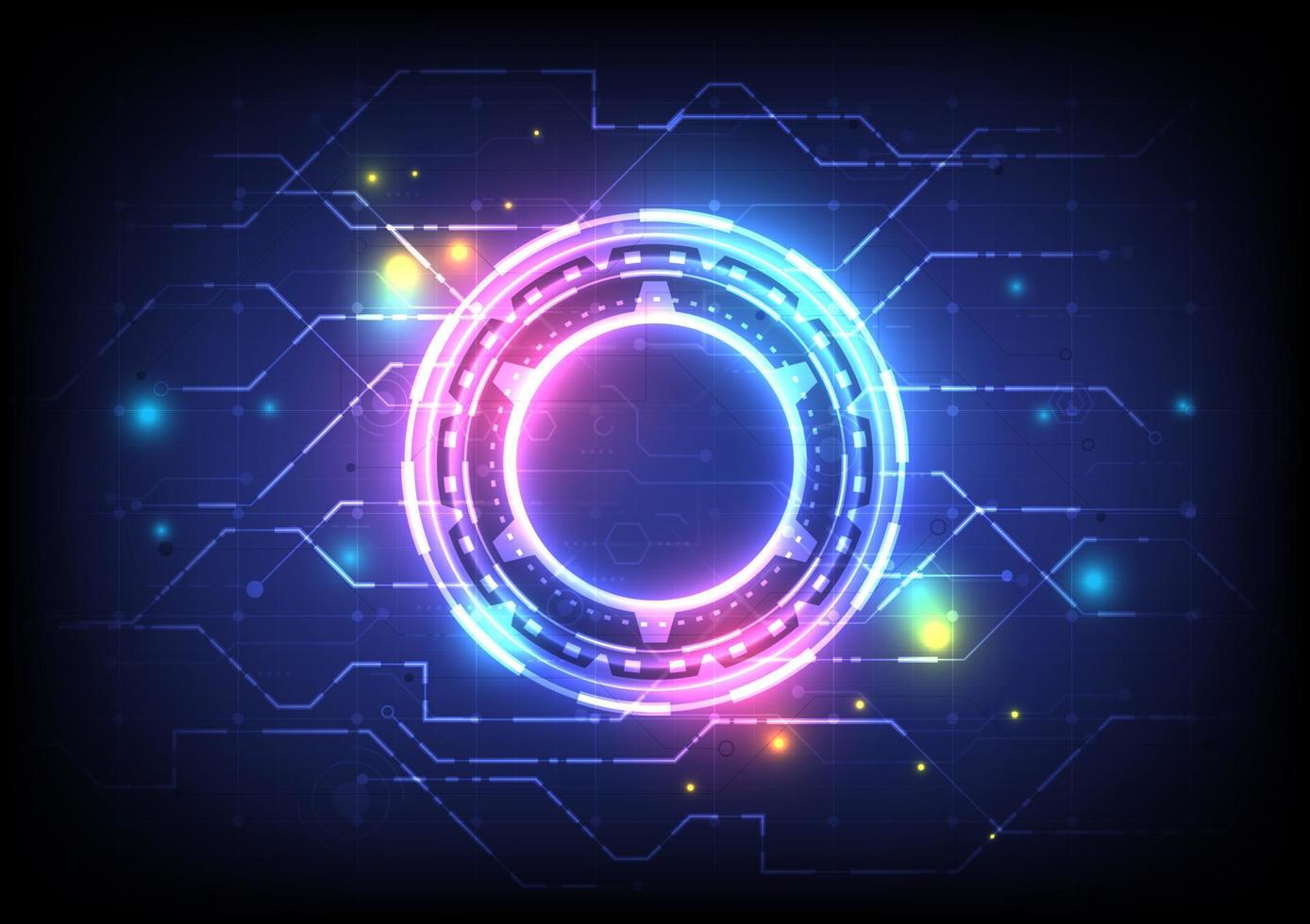 Digital infographic. Abstract hologram hi-tech background. Virtual reality technology electric innovation. Circuit board interface. Futuristic Sci-Fi glowing HUD circle and stars. Connection of data vector