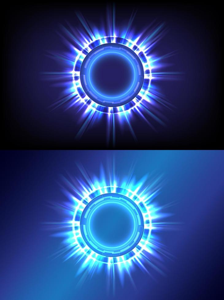 Technology glowing HUD circle. Light and sparking ring. Colorful tunnel. Bright border. Magic portal. Luminous and glint swirling. Vector illustrator. Digital Hi-tech and data engineer