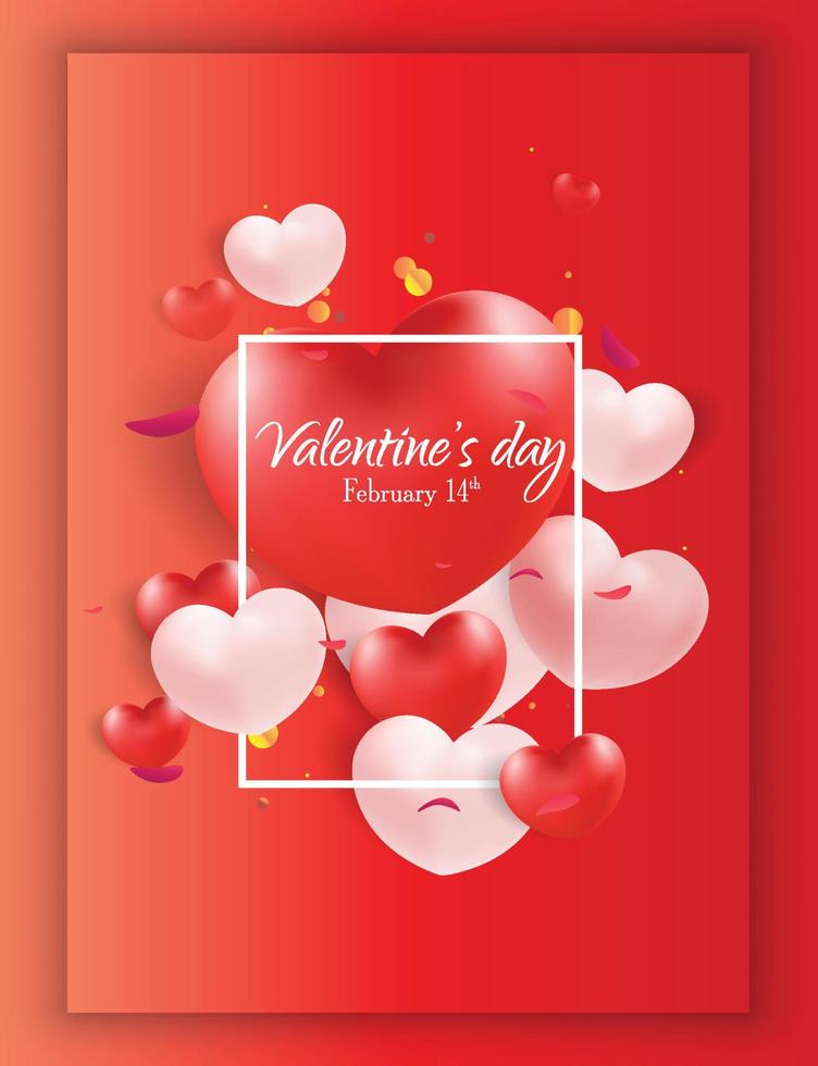 plantilla de póster del día de san valentín elegante decoración de globos de corazón 3d vector