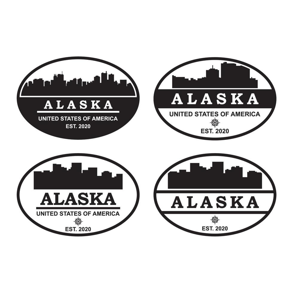 a set of alaska skyline silhouette logo vector