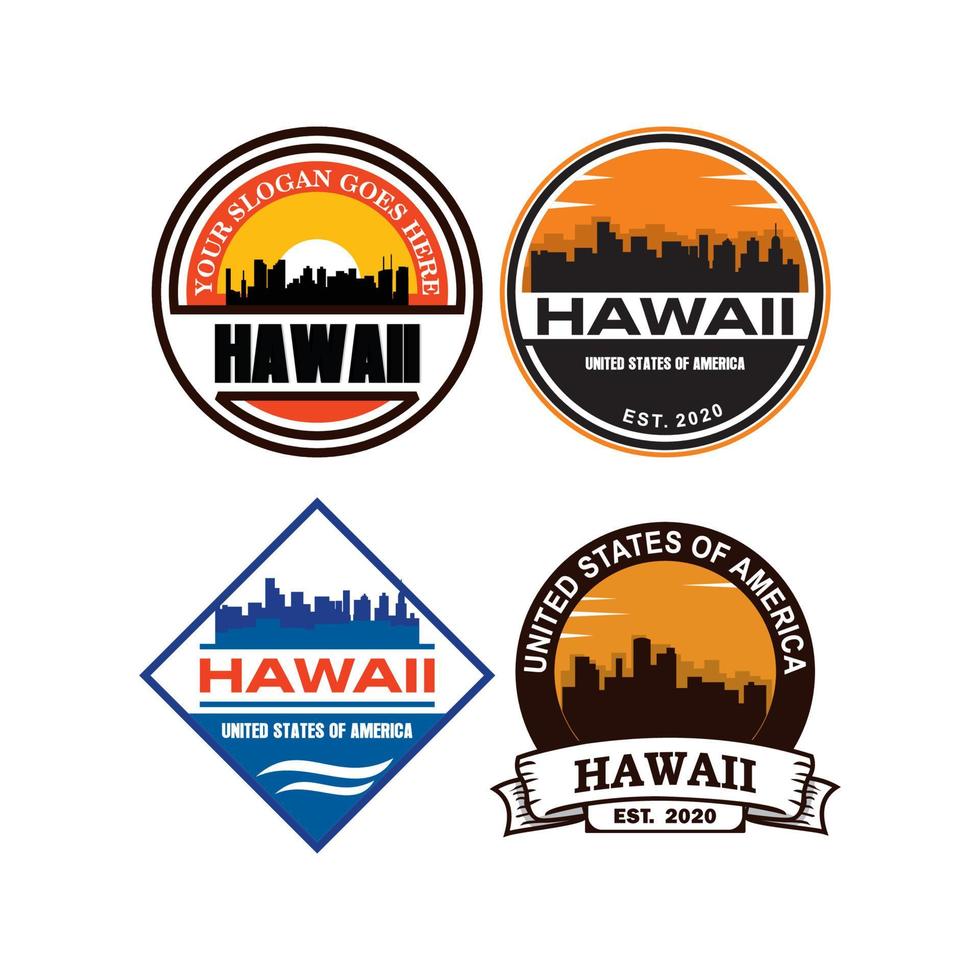 vector de horizonte de hawaii, logotipo de rascacielos de honolulu