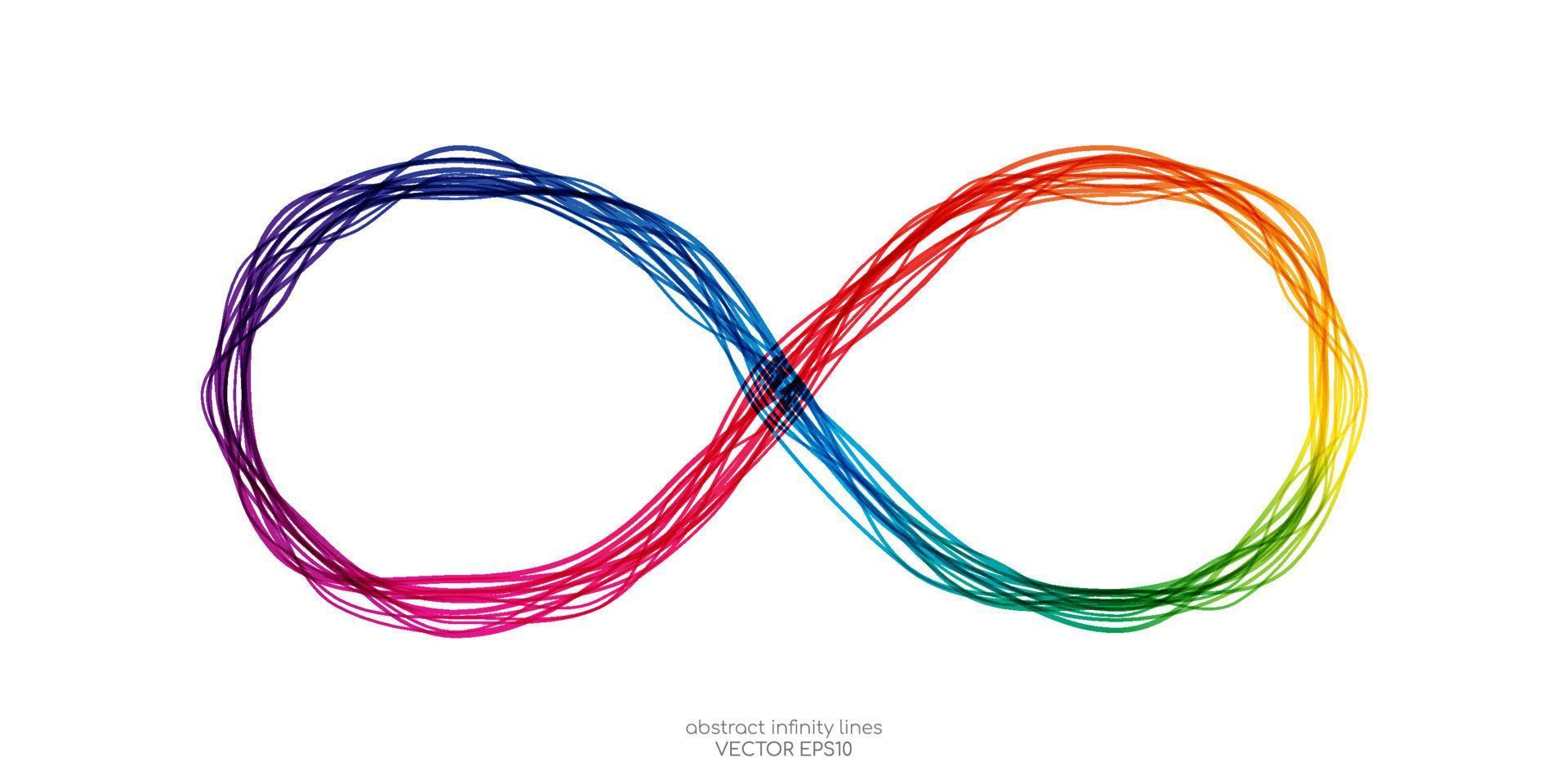 símbolo infinito por líneas onduladas luz de espectro colorido aislada sobre fondo blanco en concepto ilimitado, tecnología, digital. vector