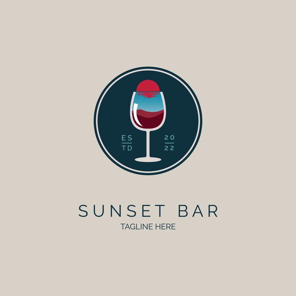 sunset bar wine glass logo design template for brand or company and other vector