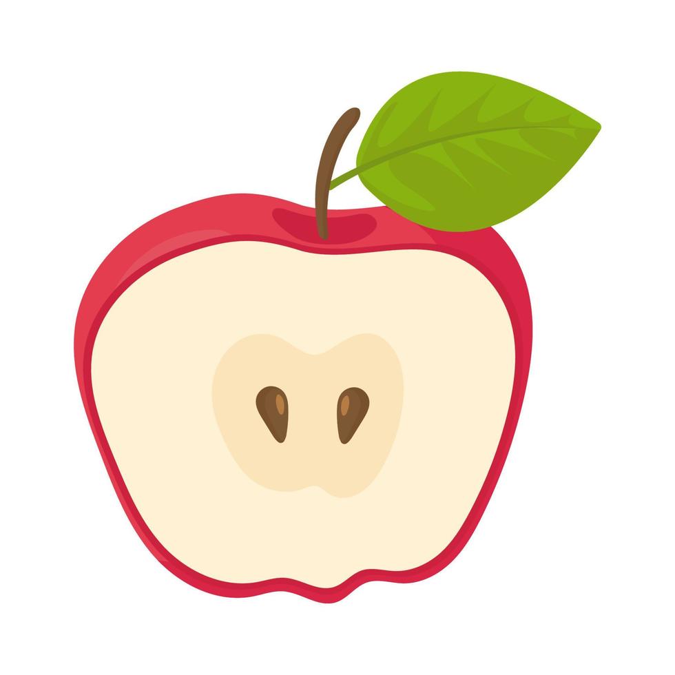 fruta mitad cortada manzana roja dibujos animados vector ilustración objeto aislado