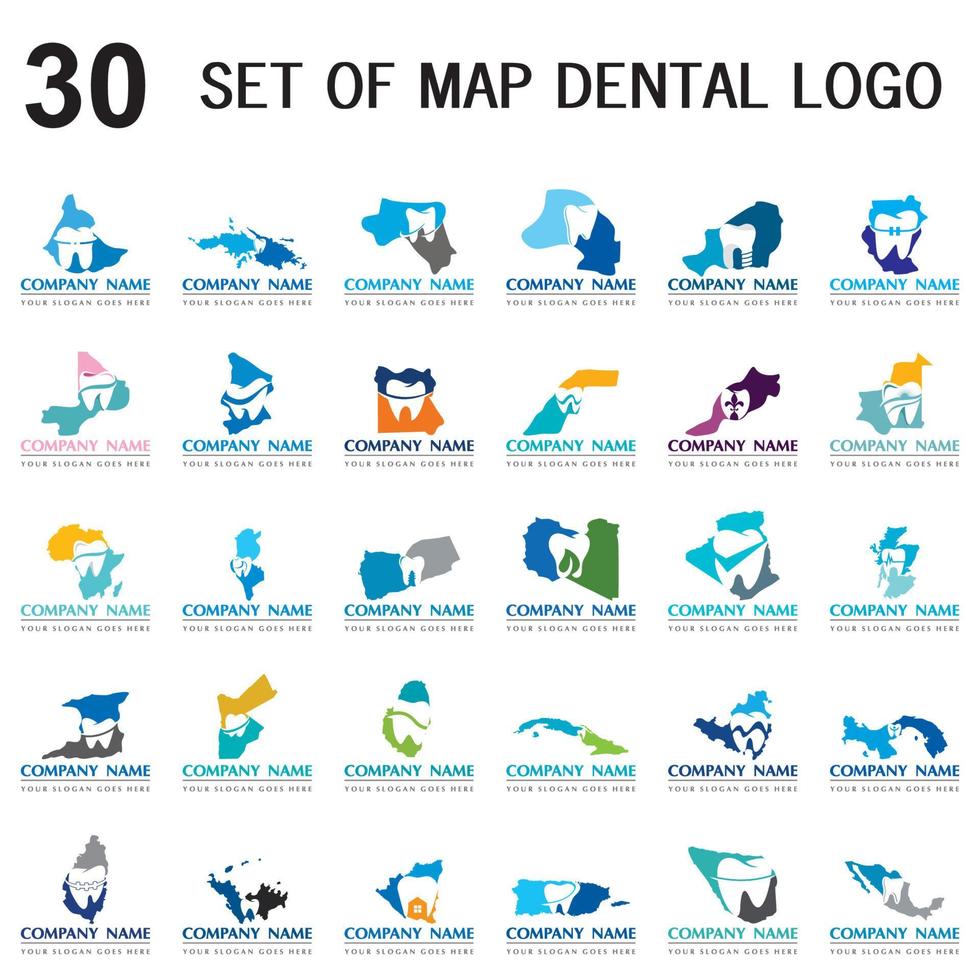 conjunto de vector dental de mapa, conjunto de logotipo de punto dental