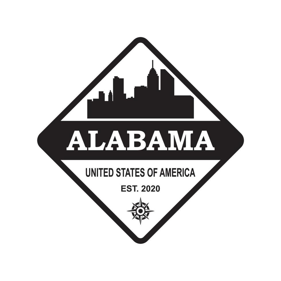 vector de silueta de horizonte de alabama, logotipo de rascacielos de estados unidos