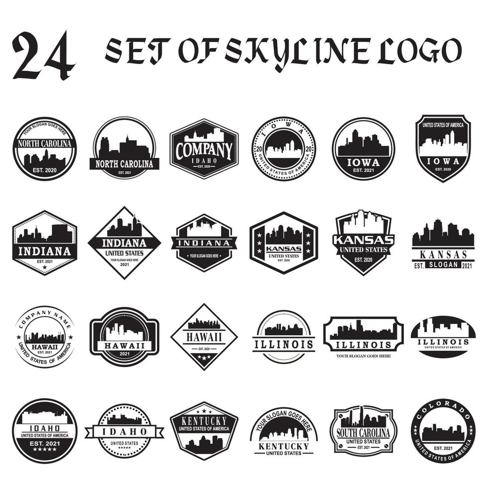 Set of skyline silhouette vector , Set of skyscraper silhouette logo
