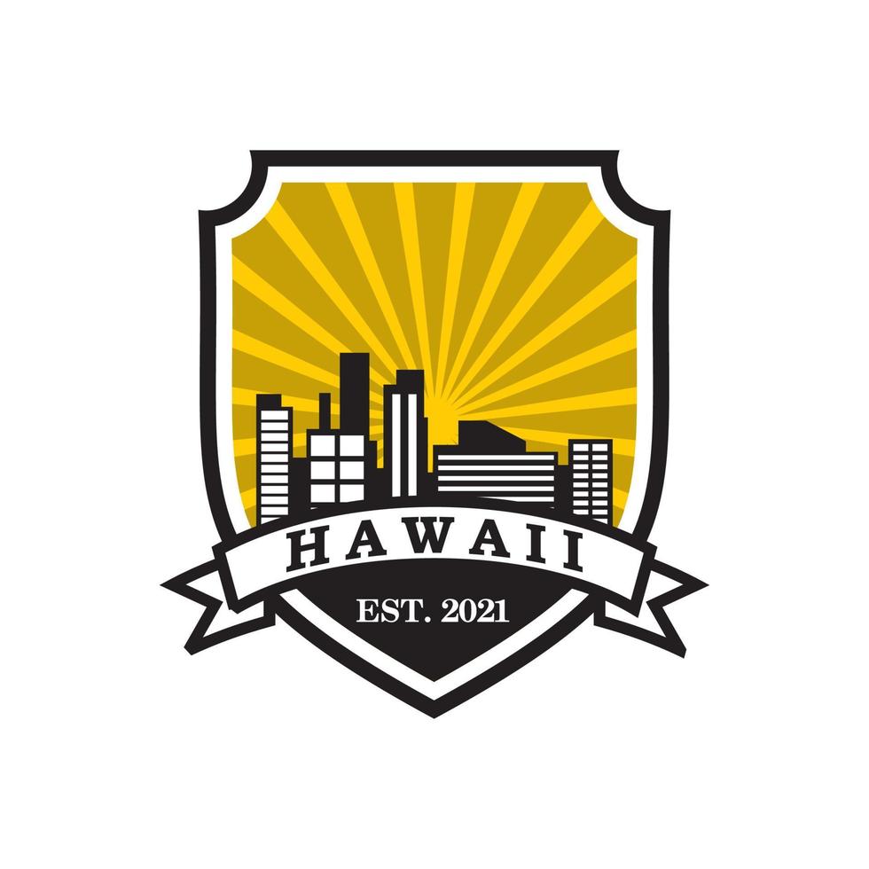 vector de horizonte de hawaii, logotipo de rascacielos de honolulu