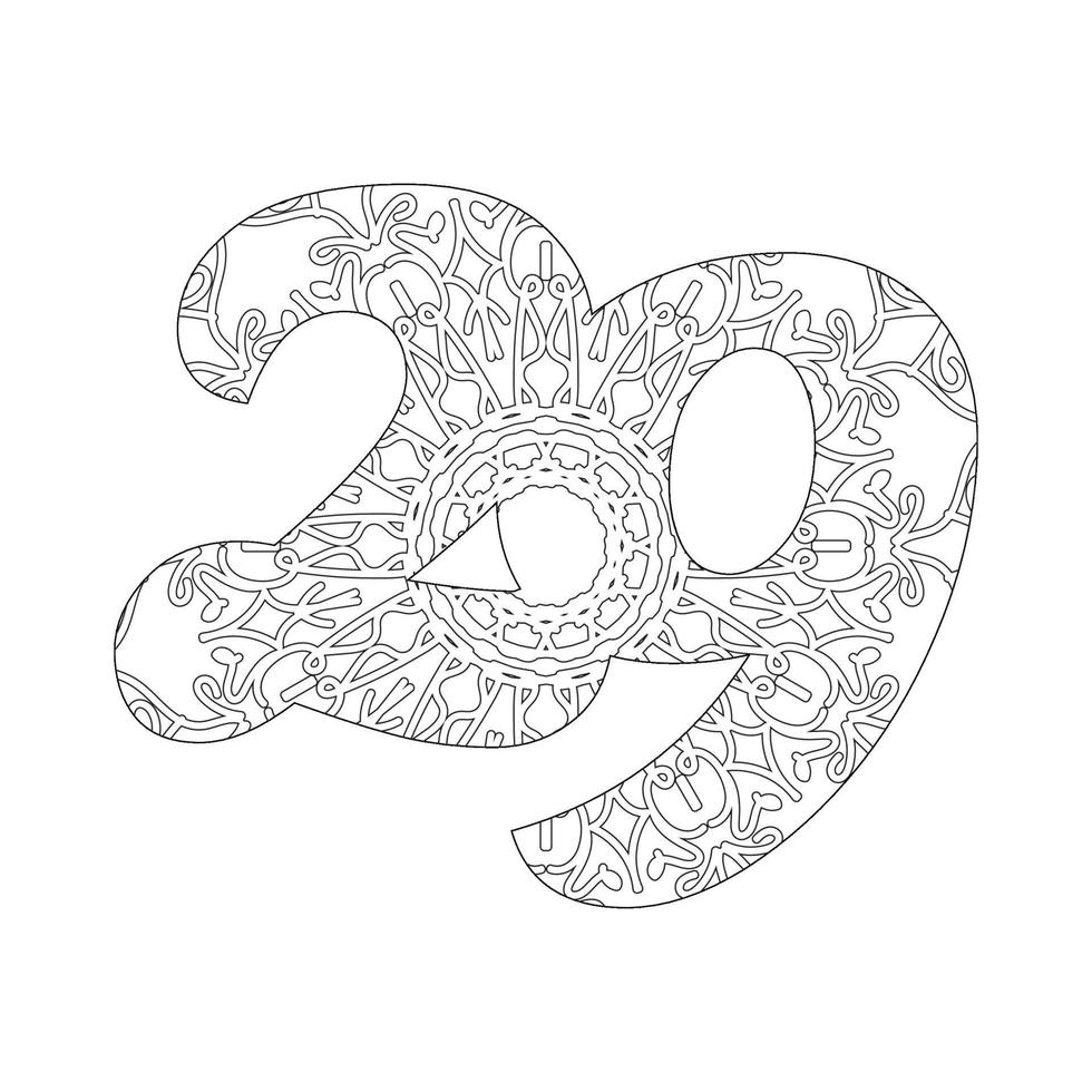 número 29 con mandala. ornamento decorativo en estilo étnico oriental. página de libro para colorear vector