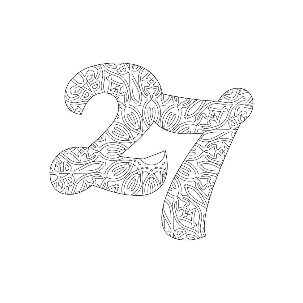 Number 27 with Mandala. decorative ornament in ethnic oriental style. coloring book page vector