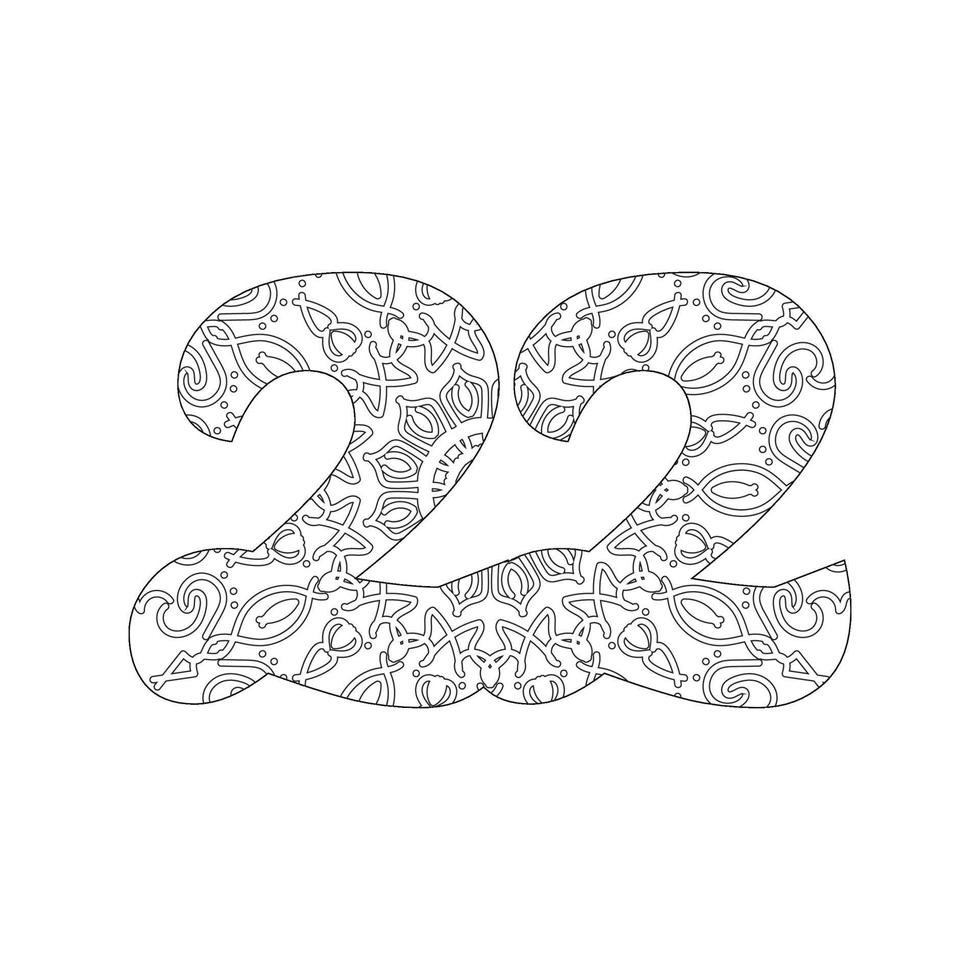 Number 22 with Mandala. decorative ornament in ethnic oriental style. coloring book page vector