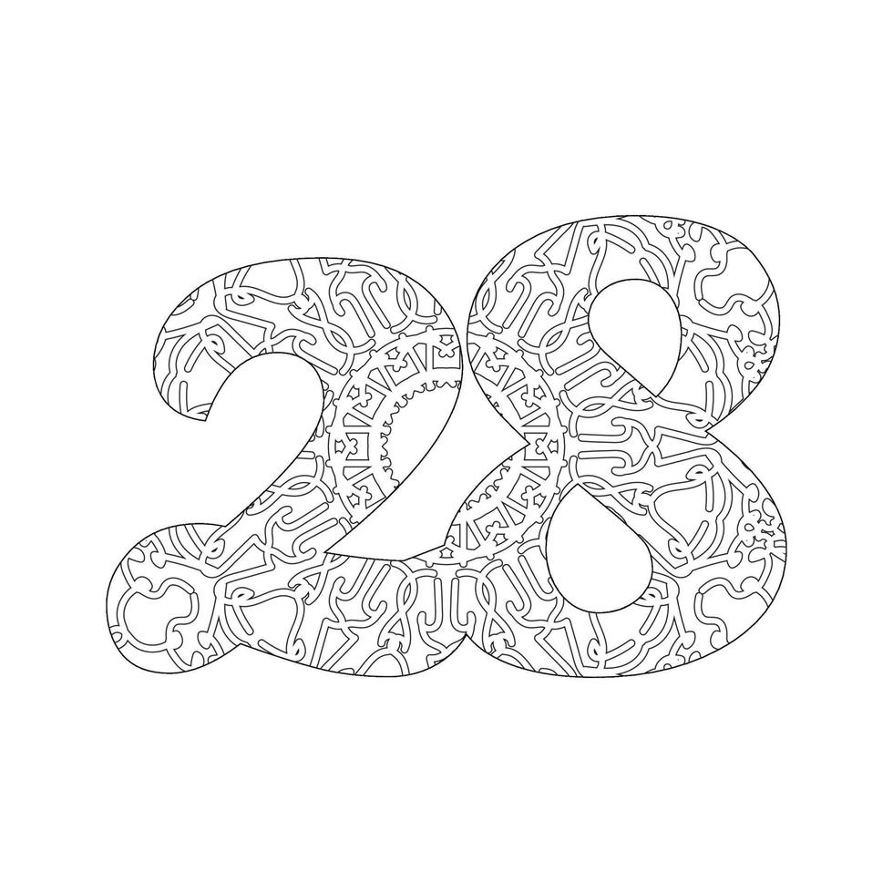 Number 28 with Mandala. decorative ornament in ethnic oriental style. coloring book page vector