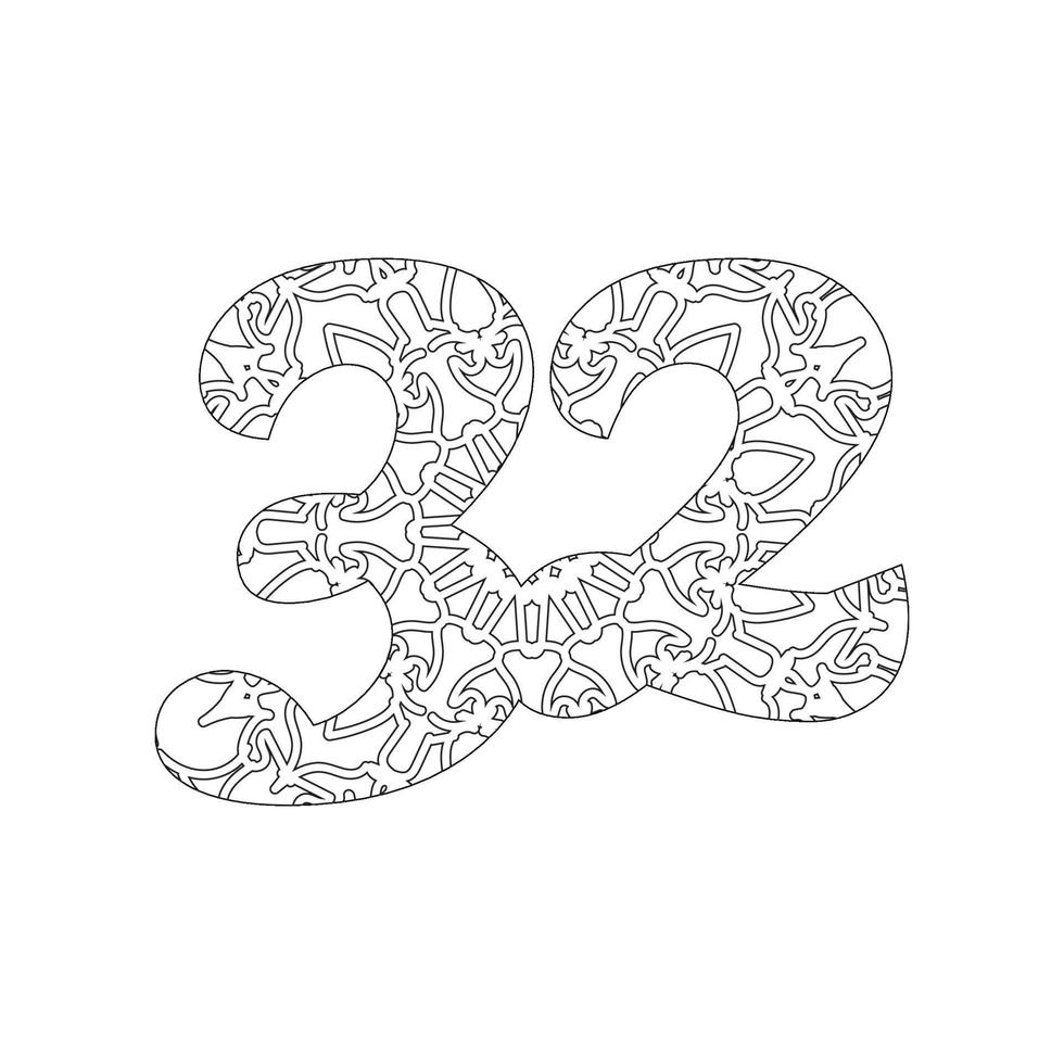 Number 32 with Mandala. decorative ornament in ethnic oriental style. coloring book page vector