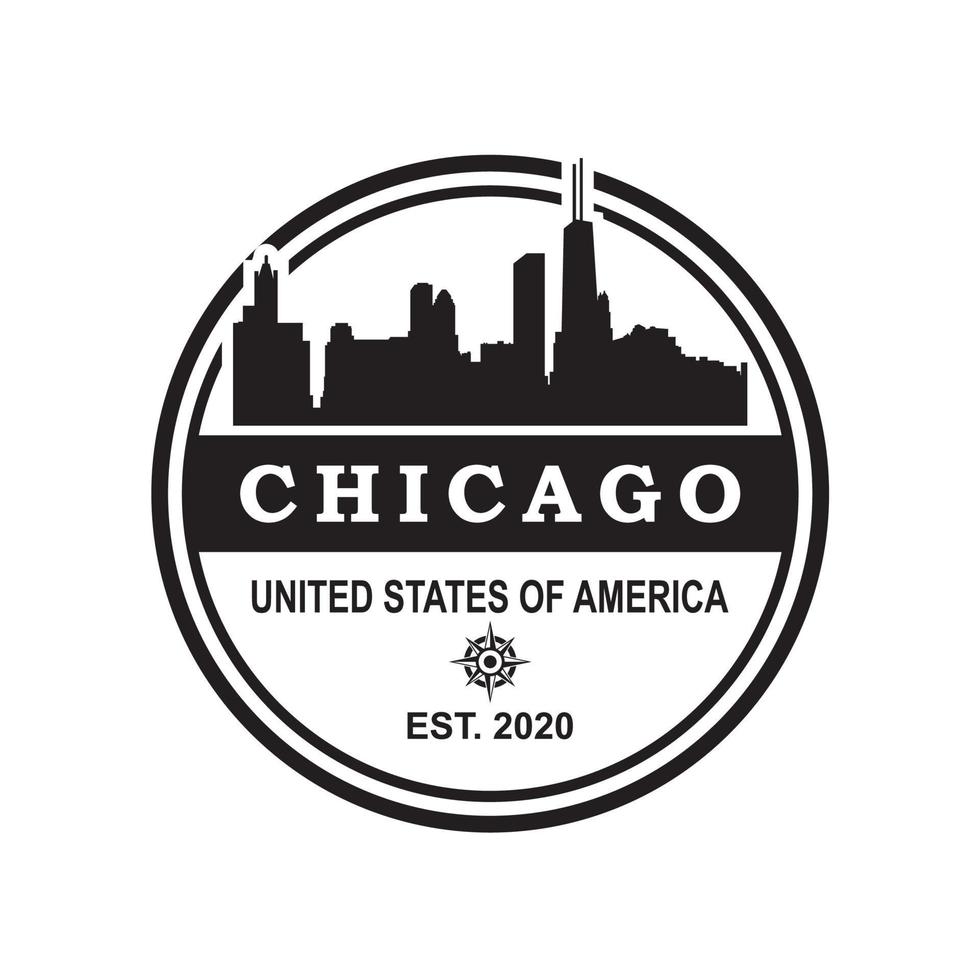 logotipo de la silueta del horizonte de chicago, logotipo de rascacielos de estados unidos vector