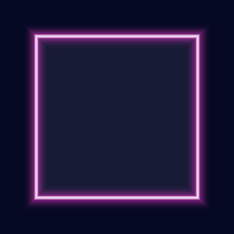 Neon square frame with shining effects on dark background. Empty frame with neon effects. Vector illustration.