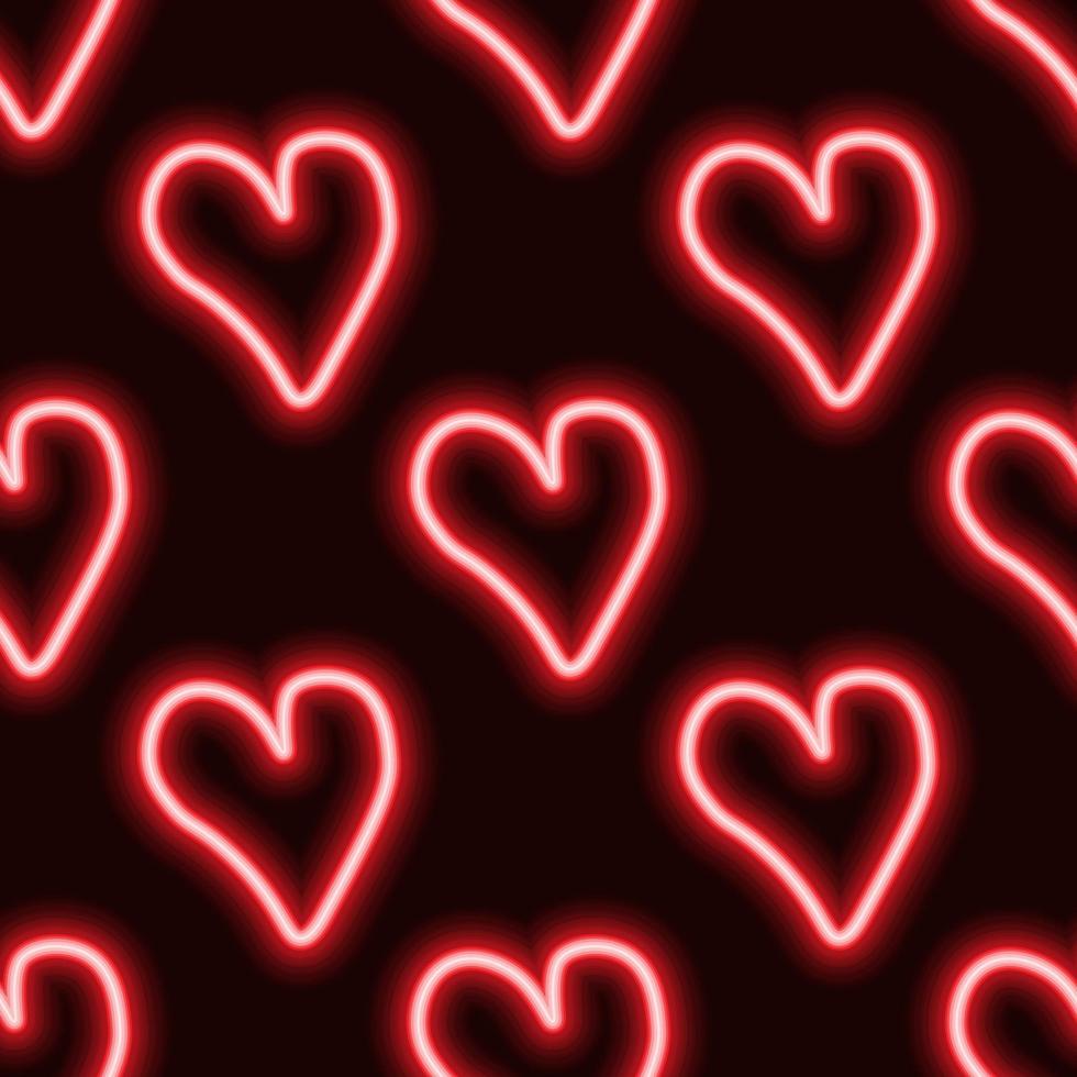 patrón de corazones de neón. patrón del día de san valentín. corazones  rojos sobre fondo oscuro 5552721 Vector en Vecteezy