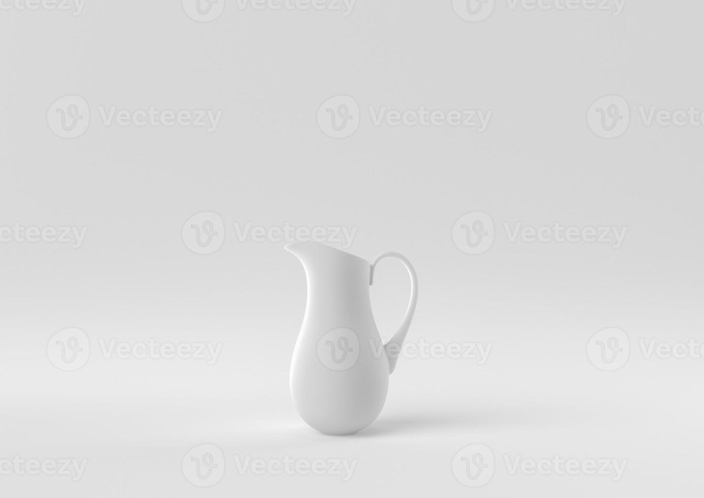 White Pitcher or milk jug floating in white background. minimal concept idea creative. monochrome. 3D render. photo