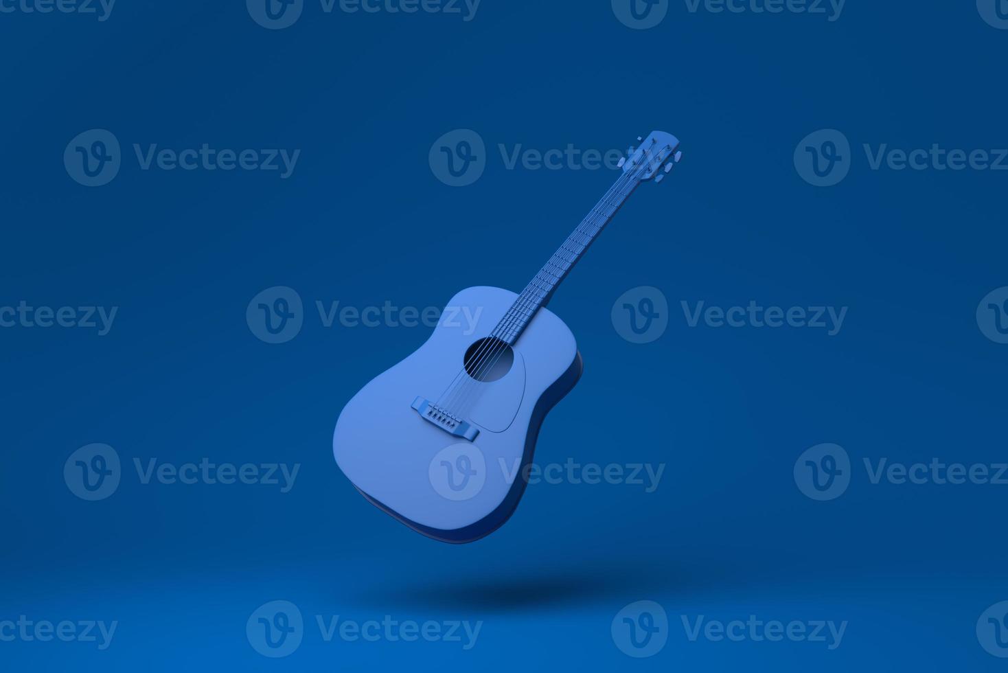 cuerpo acústico de guitarra azul flotando en fondo azul. idea de concepto mínimo creativo. monocromo. procesamiento 3d foto