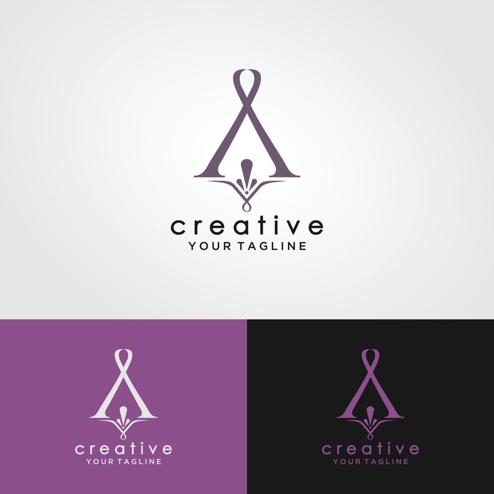 Creative initial letter A logo with circle hand drawn flower element. design vector illustration symbol template