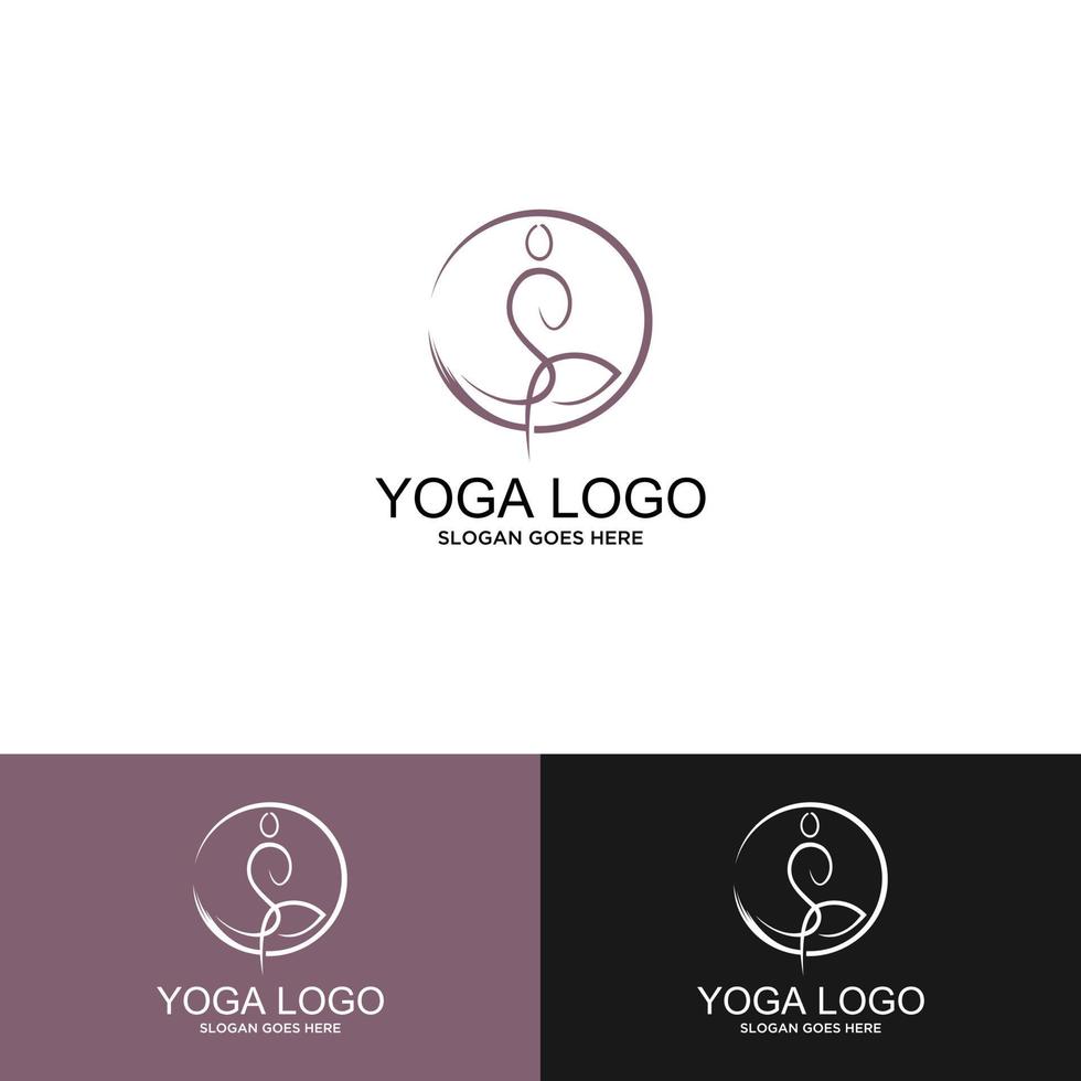 logotipo de icono mínimo de persona de yoga con árbol vector