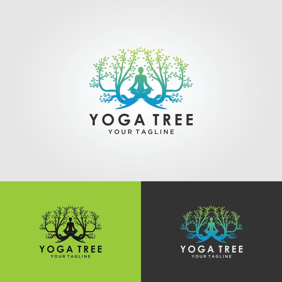 vector logo de yoga, una meditación de hombre en un lugar natural.