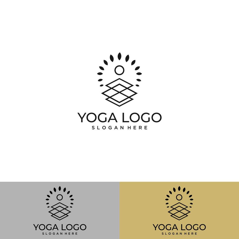 logotipo de icono mínimo de persona de yoga con árbol vector