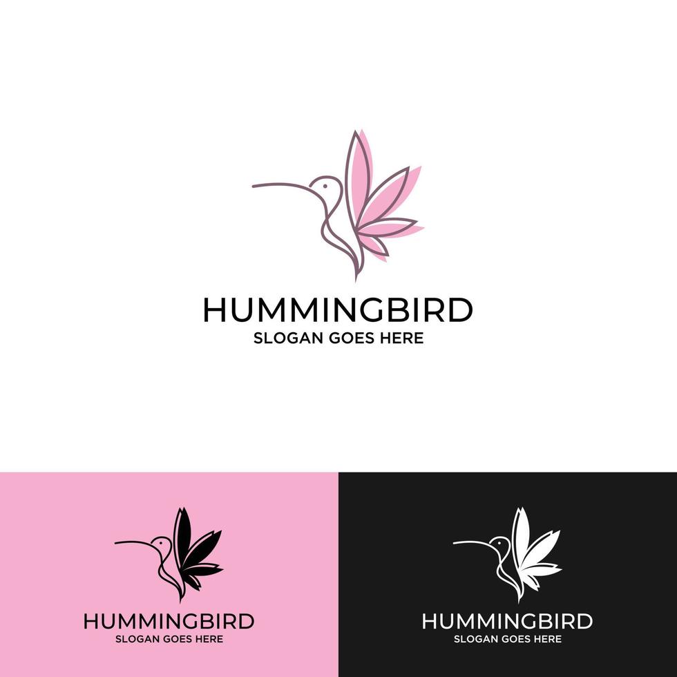 flying bird logo design template with linear concept style. vector illustration of hummingbird