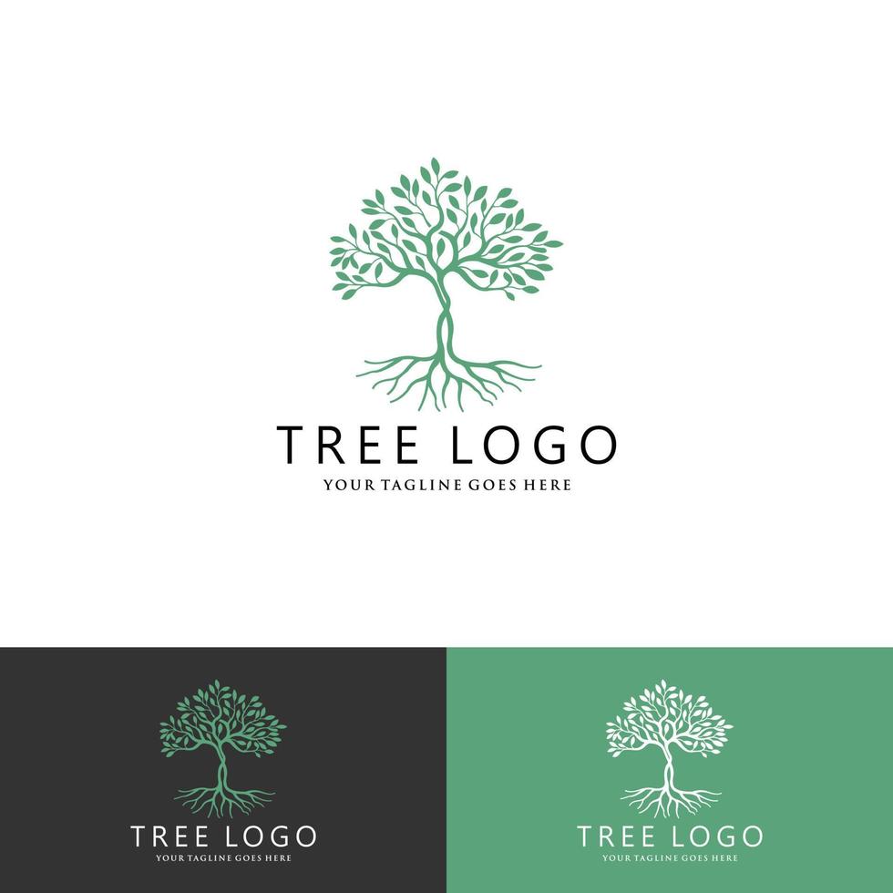 Roots Of Tree logo illustration. Tree vector silhouette.