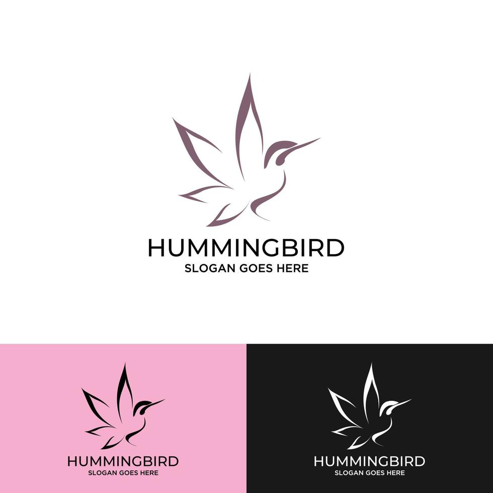 flying bird logo design template with linear concept style. vector illustration of hummingbird