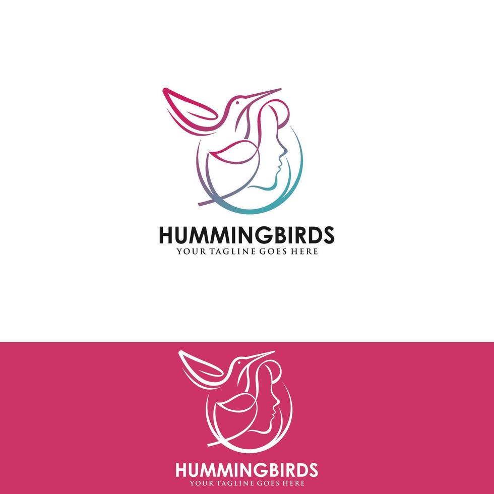 flying bird logo design template with linear concept style. vector illustration of hummingbird